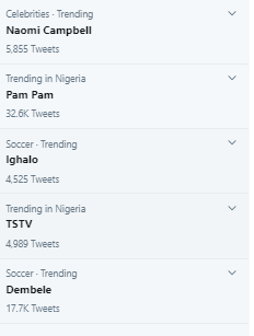 Naomi Campbell trends on Twitter because of Vee (Twitter)