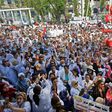 Thousands of Tunisian public health workers protested in front of the health ministry in the capital Tunis
