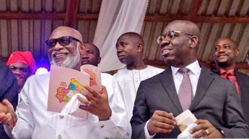Edo state Governor, Godwin Obaseki and Ondo state's Rotimi Akeredolu. [SaharaReporters]
