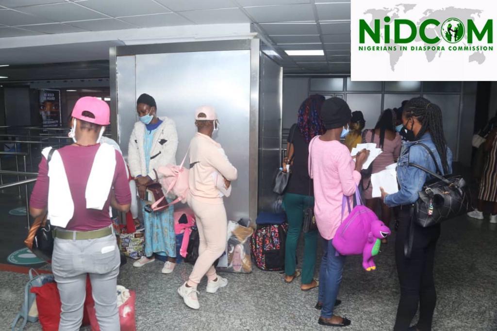 27 stranded Nigerian girls evacuated from Lebanon arrive Abuja. [Twitter/@nidcom_gov]