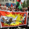 Palestinian demonstrators turned out in small numbers for a demonstration against Israeli annexation plans early this month