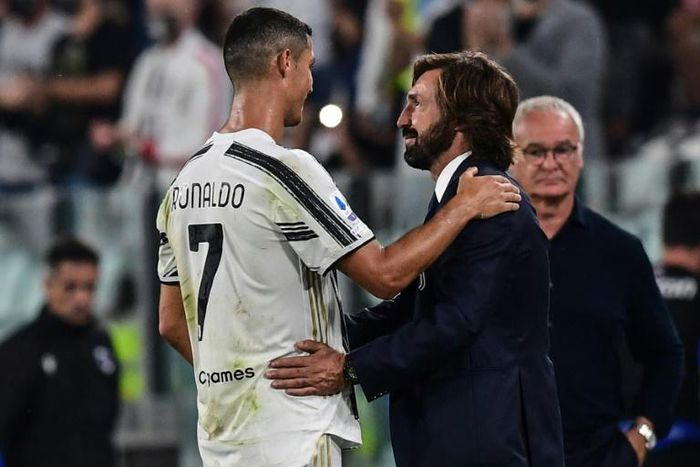 Former Juventus star Andrea Pirlo (R) took over as coach this summer