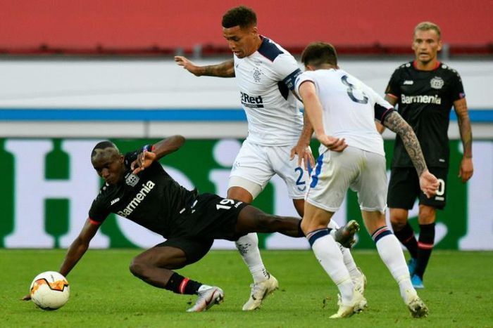 Rangers defender James Tavernier (C) scored twice against Motherwell