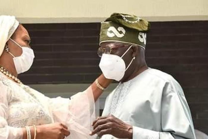 The National Leader of the All Progressives Congress (APC) Senator Bola Ahmed Tinubu felicitates with his wife, Senator Oluremi Tinubu as she turned 60. [Twitter/@Mr_JAGss]