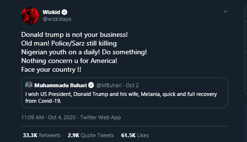 Wizkid blast President Buhari (Twitter)