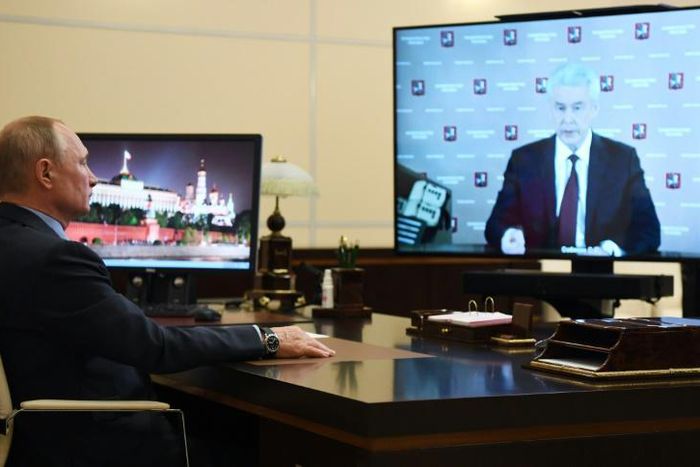 "We can already talk about the next steps out of the crisis situation," Moscow Mayor Sergei Sobyanin (R) told President Vladimir Putin during a televised video conference