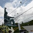Doves fly during a ceremony marking the 75th anniversary of the atomic bombing of Nagasaki, at the city's Peace Park
