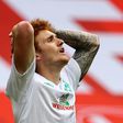 Bremen's US forward Joshua Sargent shows his frustration after his side has won just seven league games this season.