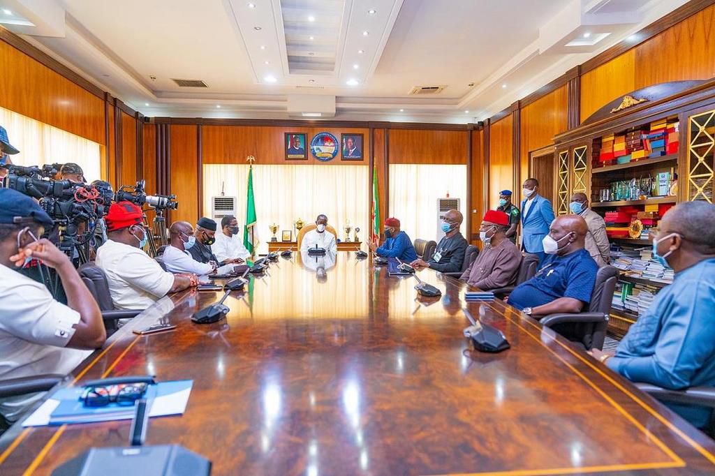 Gov Okowa of Delta receives members of the House of Reps in Asaba on October 28, 2020 (Delta State press House corps)