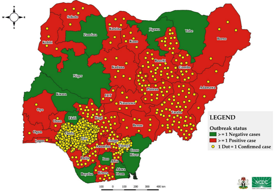 Confirmed Lassa fever cases by states in Nigeria [NCDC]