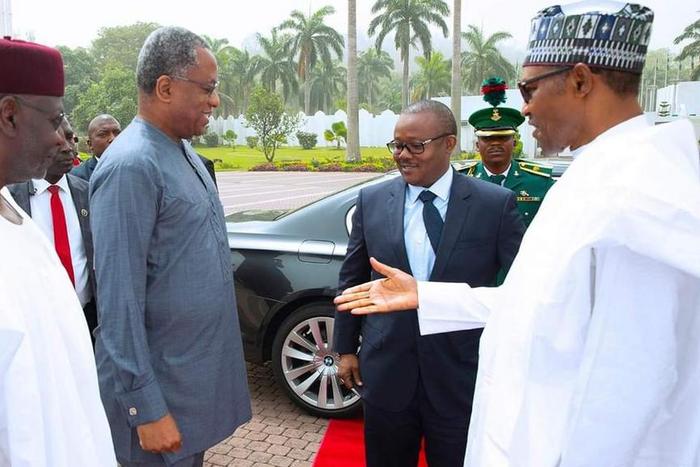 In the photo: President Muhammadu Buhari; Chief of Staff to the President, Mallam Abba Kyari; the Minister of Foreign Affairs, Geoffrey Onyeama; and Umaro Sissoco Embalo, President of the Republic of Guinea-Bissau . [Twitter/@GeoffreyOnyeama]