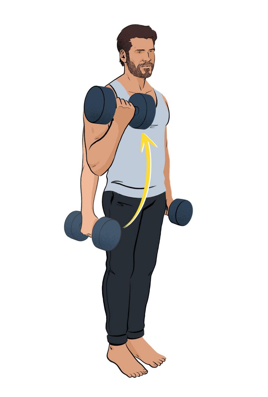 Man curling dumbbells.