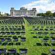 Each chair represented one of the migrants stuck in Greece's biggest island camp for igrants on Lesbos