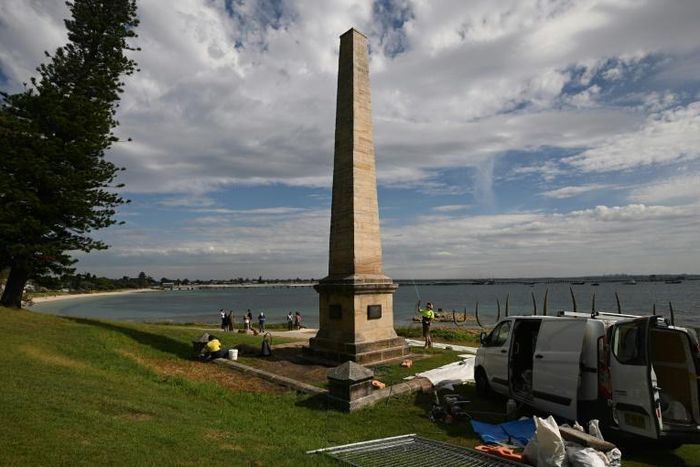 The Captain Cook memorial on the shore of Botany Bay marks where the English explorer landed in Australia on April 29, 1770