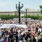 Protesters hold a sign reading "Freedom for Furgal!", referring to the Far Easter region of Khabarovsk's sacked governor Sergei Furgal