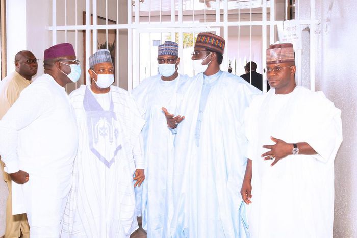 L-R: Ekiti State governor, Kayode Fayemi; Kebbi State governor, Atiku Bagudu; Niger State governor, Sani Bello; Yobe State governor, Mai Mala Buni; and Kogi State governor, Yahaya Bello [Presidency]