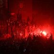 Fans gather at Anfield after Liverpool won the Premier League