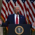 Donald Trump stood at the presidential podium in the White House Rose Garden on on July 14, 2020 and unleashed a torrent of criticism on his Democratic opponent, turning the press conference into a campaign event