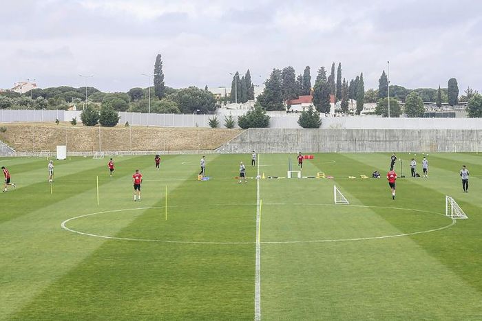 Benfica's players during a training session at the Benfica Campus in Seixal near Lisbon as the Primeira Liga prepares for a possible restart of the season during the coronavirus pandemic