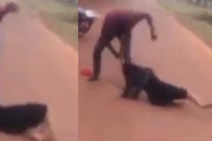 Man beats up a woman in the middle of the road