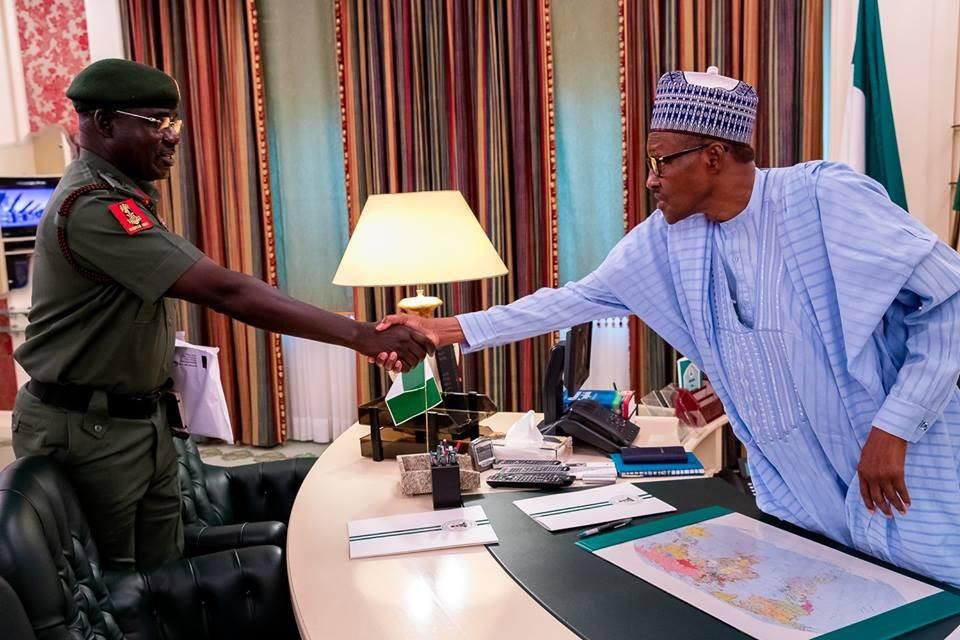 Buhari meets Chief of Army Staff, Lt Gen Buratai. [Naija News]
