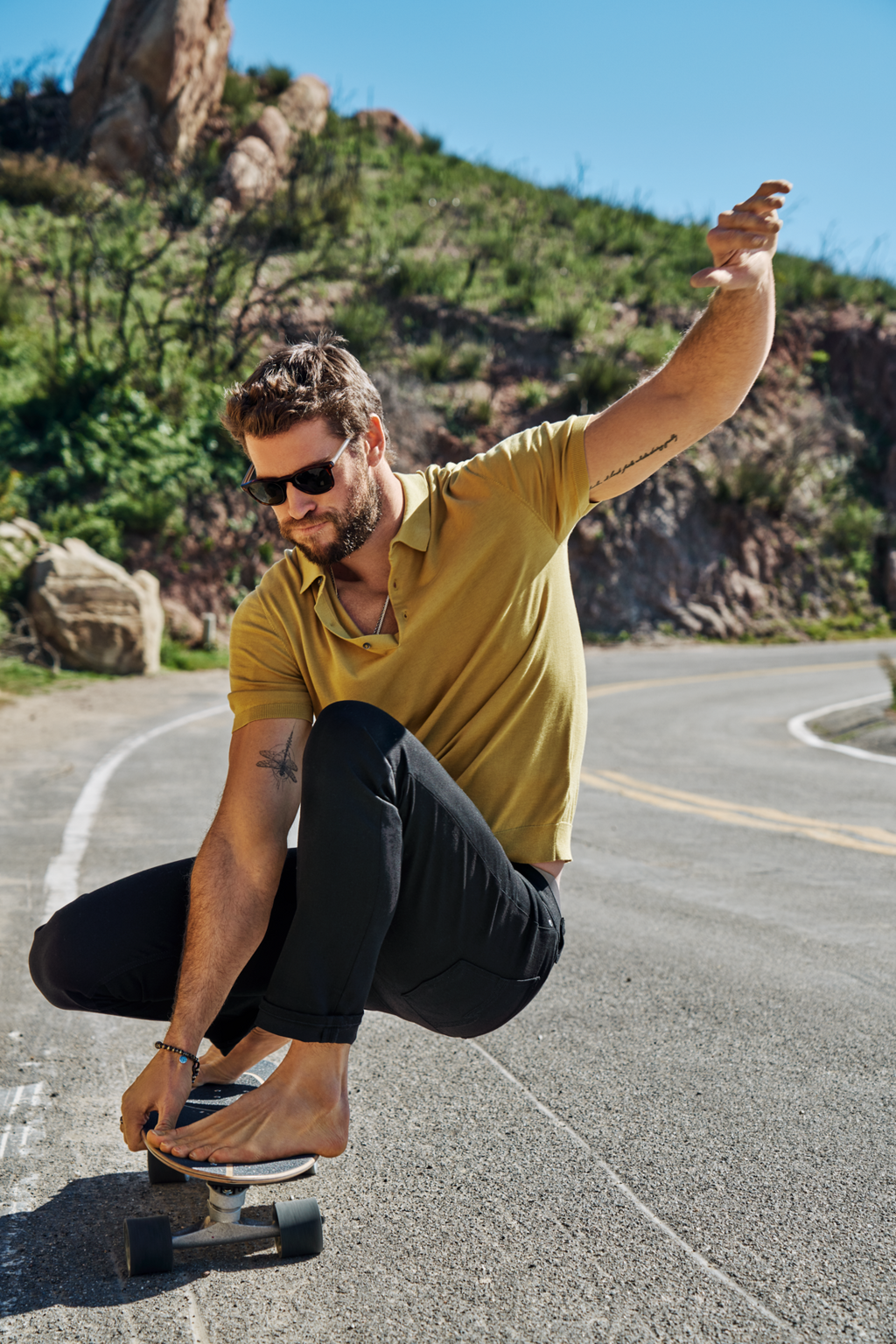 Buy Liams Look: <a href="https://www.cosstores.com/en_usd/men/menswear/polo-shirts/product.silk-cotton-knit-polo-shirt-blue.0200103047.html" target="_blank">COS Polo Shirt</a>; <a href="https://www.outerknown.com/products/ambas...