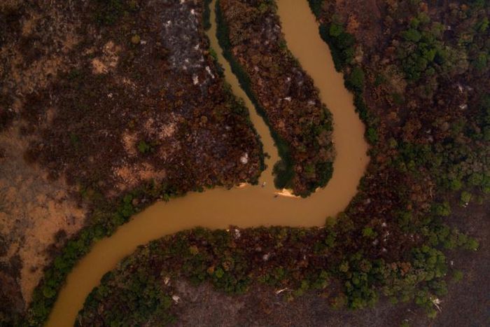An aerial view showing some of the fire damage in Brazil's Pantanal