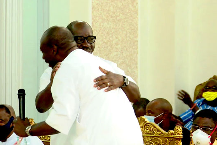 Edo state Governor, Godwin Obaseki and APC governorship candidate in Edo state, Osagie Ize-Iyamu. [Twitter/@PastorIzeIyamu]