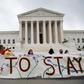 Pro-immigration activists in front of the US Supreme Court after the court upheld the DACA "Dreamers" program offering legal protections to some 700,000 people brought into the country illegally as children