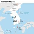 Map of the Korean peninsula, showing the forecast track of Typhoon Maysak