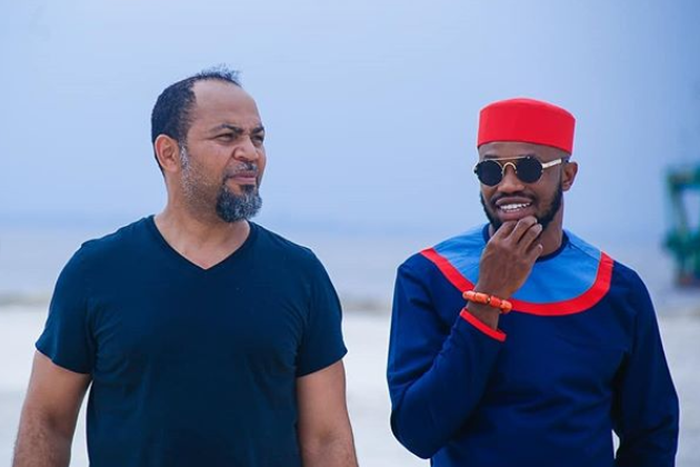 Ramsey Nouah (left) with Stan Nze (right) on the set of Rattlesnake: The Ahanna Story [Instagram/@stannze]