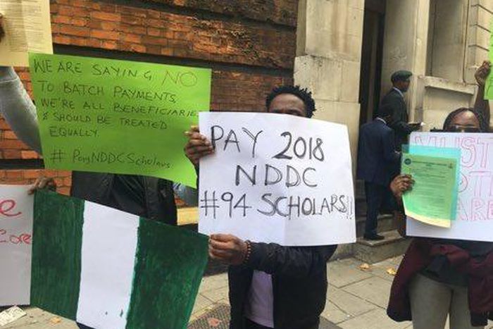 NDDC scholars protest at the Nigerian High Commission in London, United Kingdom on September 16, 2020 [@2018Nddc]