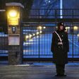 A paramilitary police officer stands guard outside the Swedish embassy in Beijing in 2019