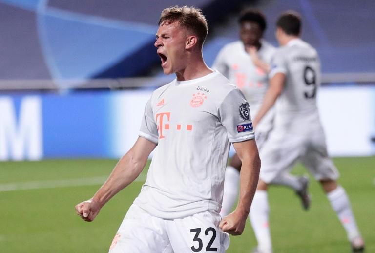 Bayern Munich's Joshua Kimmich celebrates scoring his team's fifth goal in their 8-2 demolition of Barcelona