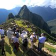 Members of a commission of authorities and experts led by the the Governor of Cusco, Jean Paul Benavente, visit the Inca citadel of Machu Picchu on June 12, 2020