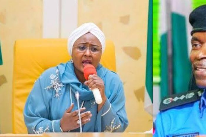The Wife of the President, Aisha Muhammadu Buhari and the Inspector General of Police, Adamu Mohammed. (FACT)