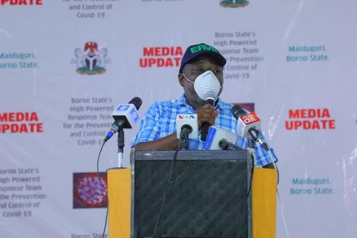Chairman of Borno COVID-19 committee briefing newsmen on Tuesday in Maiduguri. [Twitter/@GovBorno]