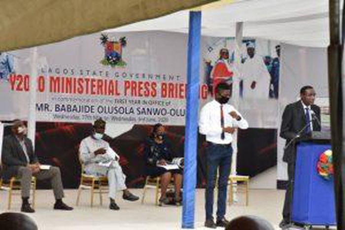 Dr Frederic Oladeinde, Lagos State for Transportation, at the Year 2020 Ministerial Press Briefing to commemorate First Anniversary of Gov. Babajide Sanwo-Olu on Wednesday in Lagos. [NAN]