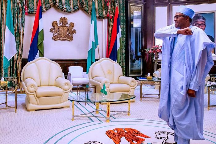 Embattled AfDB President, Akinwumi Adesina, meets President Muhammadu Buhari in Aso Villa. [Twitter/@BashirAhmaad]