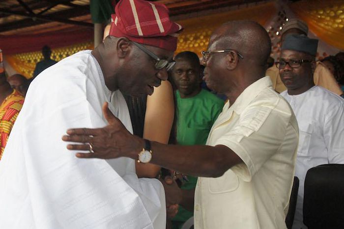Godwin Obaseki (left) with Adams Oshiomhole (right) [ThisDay]