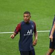 Kylian Mbappe with Neymar at Paris Saint-Germain's training session in Lisbon on Tuesday evening