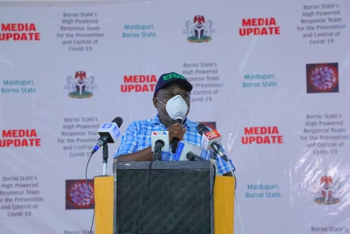 Chairman of Borno COVID-19 committee briefing newsmen on Tuesday in Maiduguri. [Twitter/@GovBorno]