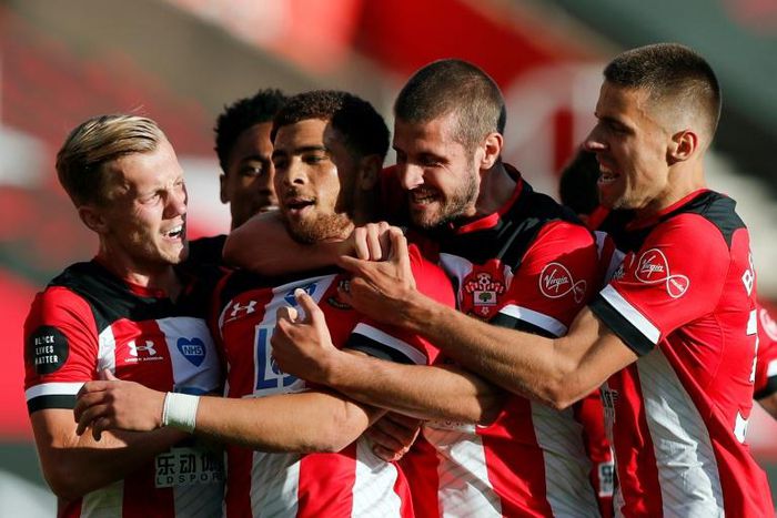 Finally: Southampton's Che Adams (centre)scored his first goal for the club in his 30th match