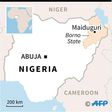 Map of Nigeria locating Maiduguri in the state of Borno.