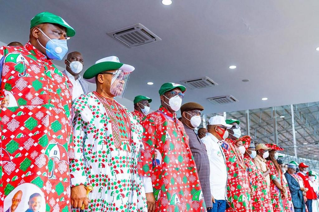 Okowa and other PDP governors rally support for Obaseki at the Samuel Ogbemudia stadium on Tuesday, September 15, 2020 (Delta State press corps)