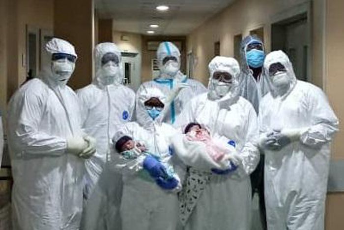LUTH medical team poses with the newborn babies [LUTH]