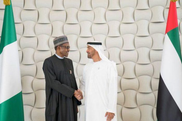 President Muhammadu Buhari and the Crown Prince of Abu Dhabi, Sheikh Mohamed bn Zayed.