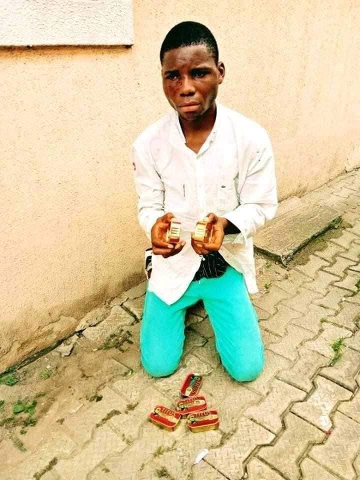 Young man caught in supermarket with tins of sardine around his waist