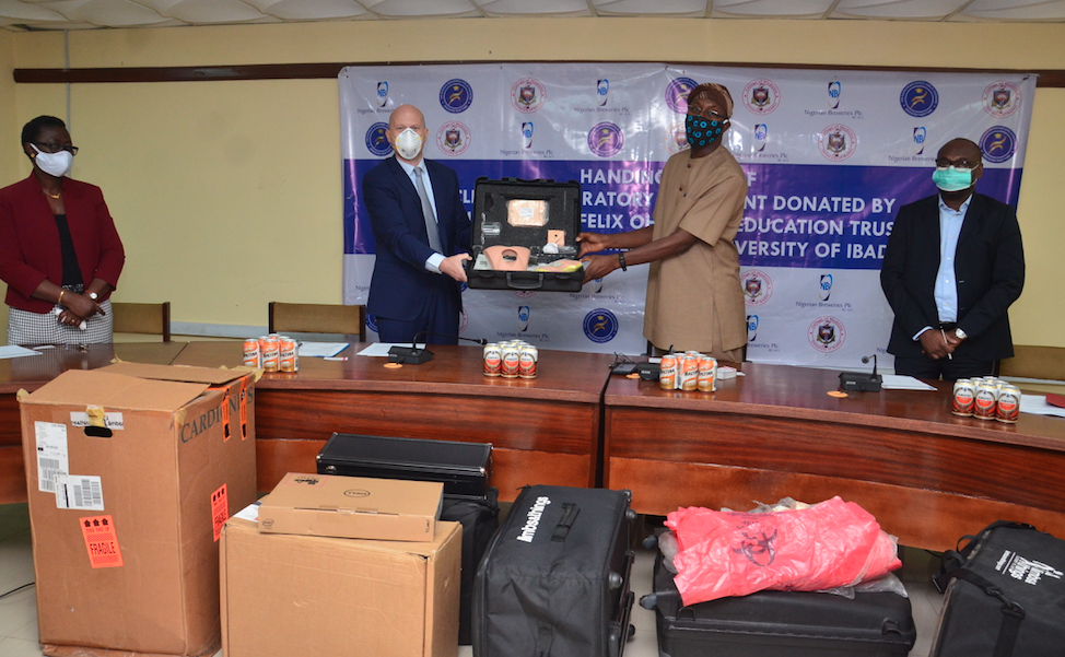 The Managing Director, Nigerian Breweries Plc., Jordi Borrut Bel;  the Provost, College of Medicine, University of Ibadan, Professor Olubunmi Olopade-Olaopa; and the  Brewery Manager, Ibadan & Ijebu Ode, Nigerian Breweries Plc., Tayo Ogundana during th...