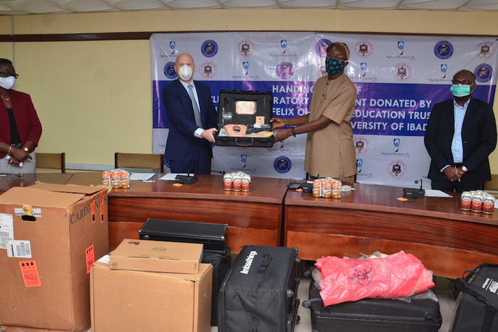 The Managing Director, Nigerian Breweries Plc., Jordi Borrut Bel;  the Provost, College of Medicine, University of Ibadan, Professor Olubunmi Olopade-Olaopa; and the  Brewery Manager, Ibadan & Ijebu Ode, Nigerian Breweries Plc., Tayo Ogundana during th...